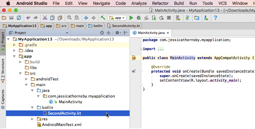 A project consisting of a Kotlin Activity and a Java Activity