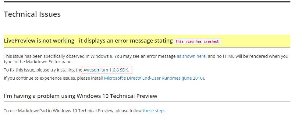 MarkdownPad2报错: Html Rendering Error (An error occurred with the Html rendering component.)