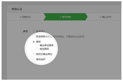 订阅号在进行微信认证时,选择的主体类型是政府或者媒体